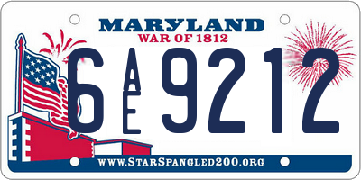 MD license plate 6AE9212