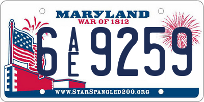 MD license plate 6AE9259