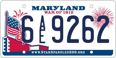 MD license plate 6AE9262