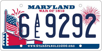 MD license plate 6AE9292