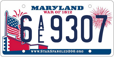 MD license plate 6AE9307