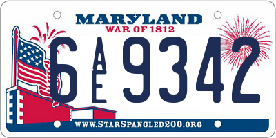 MD license plate 6AE9342