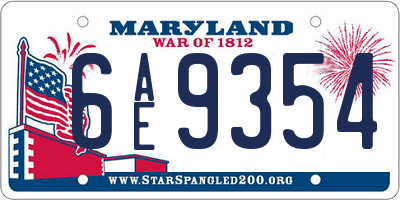 MD license plate 6AE9354
