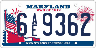 MD license plate 6AE9362