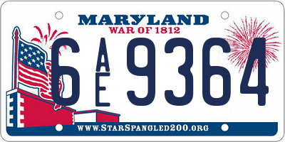 MD license plate 6AE9364