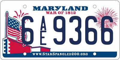 MD license plate 6AE9366