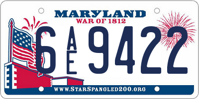 MD license plate 6AE9422