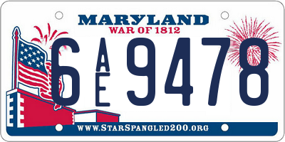 MD license plate 6AE9478
