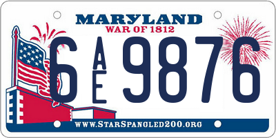 MD license plate 6AE9876