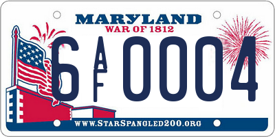 MD license plate 6AF0004