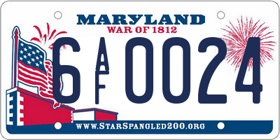MD license plate 6AF0024