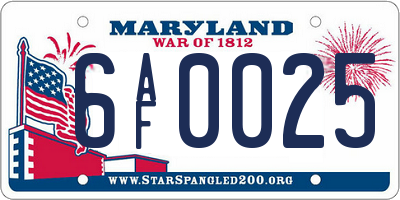 MD license plate 6AF0025