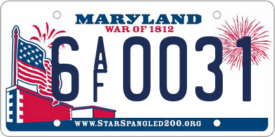 MD license plate 6AF0031
