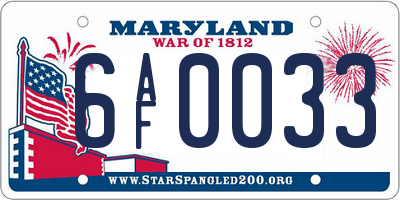 MD license plate 6AF0033