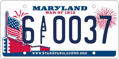 MD license plate 6AF0037