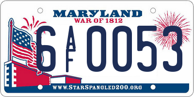 MD license plate 6AF0053
