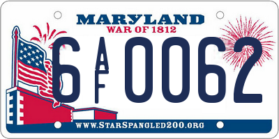MD license plate 6AF0062