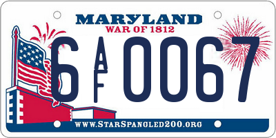 MD license plate 6AF0067