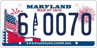 MD license plate 6AF0070