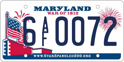 MD license plate 6AF0072