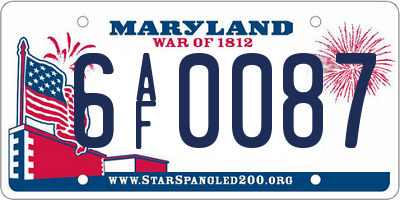 MD license plate 6AF0087