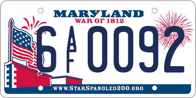 MD license plate 6AF0092
