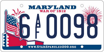 MD license plate 6AF0098