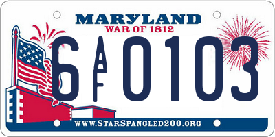 MD license plate 6AF0103