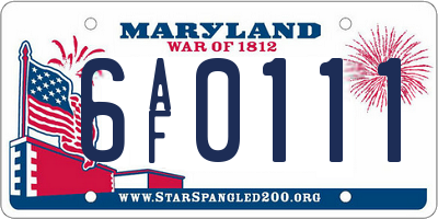 MD license plate 6AF0111