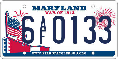 MD license plate 6AF0133