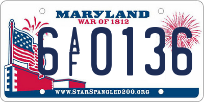 MD license plate 6AF0136