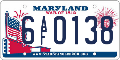 MD license plate 6AF0138
