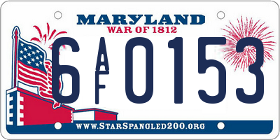 MD license plate 6AF0153