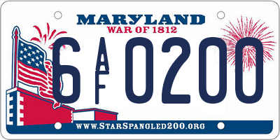 MD license plate 6AF0200