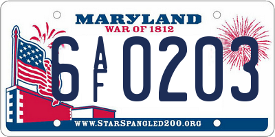 MD license plate 6AF0203