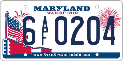 MD license plate 6AF0204