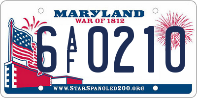 MD license plate 6AF0210