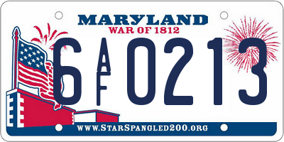 MD license plate 6AF0213