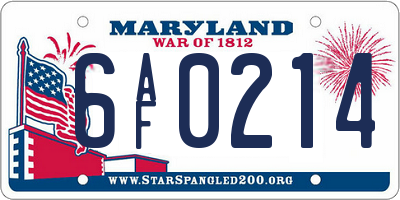 MD license plate 6AF0214