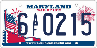 MD license plate 6AF0215