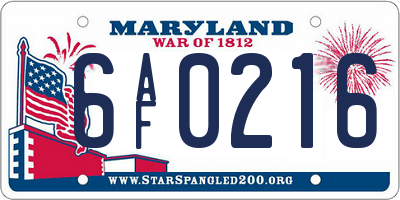 MD license plate 6AF0216