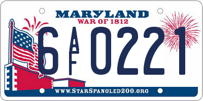 MD license plate 6AF0221
