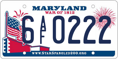 MD license plate 6AF0222