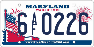 MD license plate 6AF0226