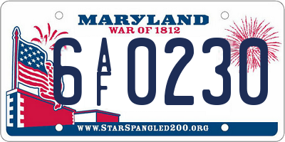 MD license plate 6AF0230
