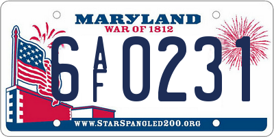 MD license plate 6AF0231
