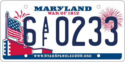 MD license plate 6AF0233