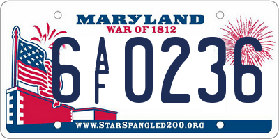 MD license plate 6AF0236
