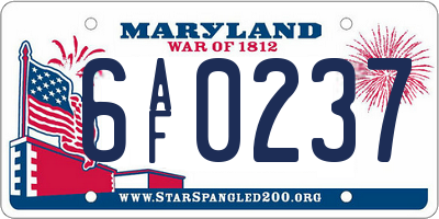 MD license plate 6AF0237