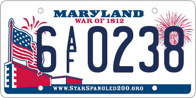 MD license plate 6AF0238